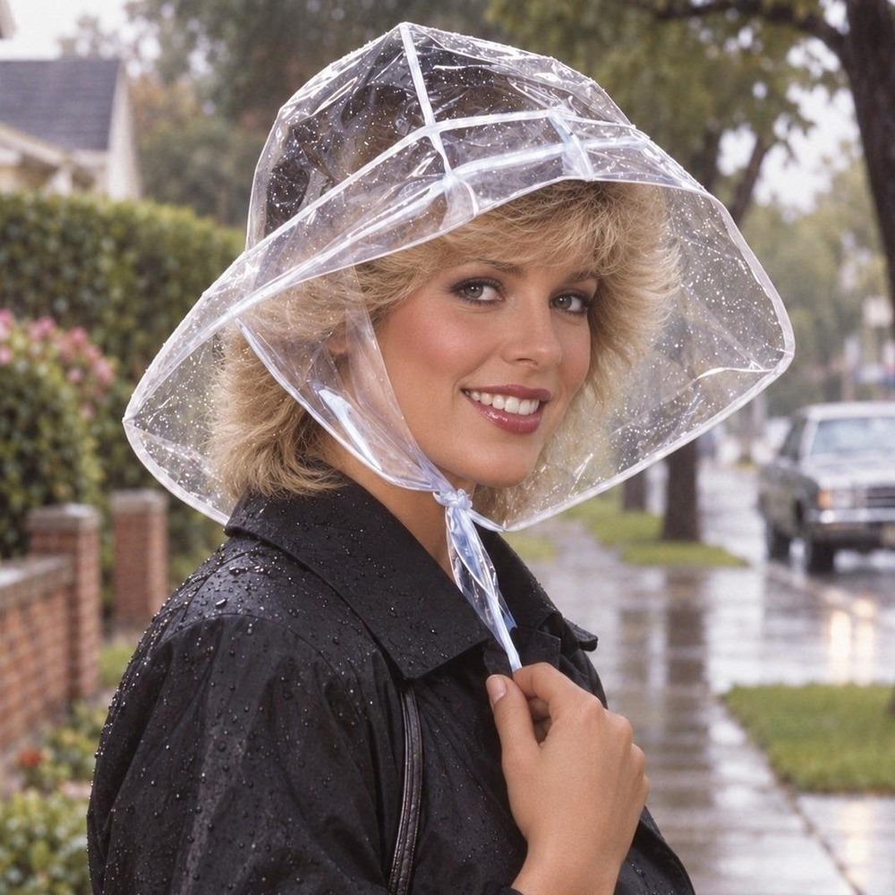 Vintage Venita XL Clear Fisherman Rain Bonnet NOS Hong Kong With Pouch